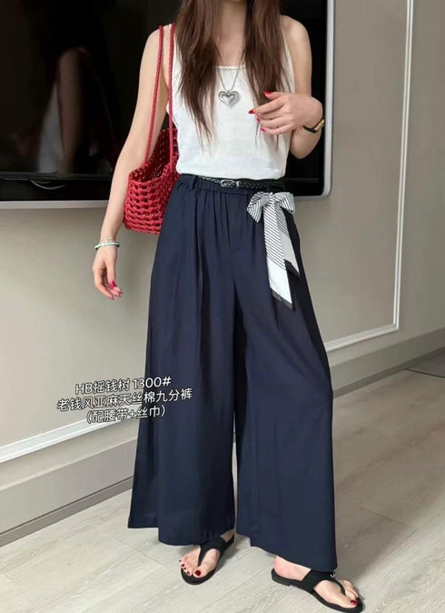 Casual Palazzo  Trouser With Belt and Scarf